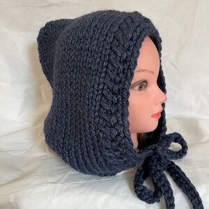 Hood Hat Women Beanie Hand Knit Wool Blue Winter Snood Beret Gift NEW